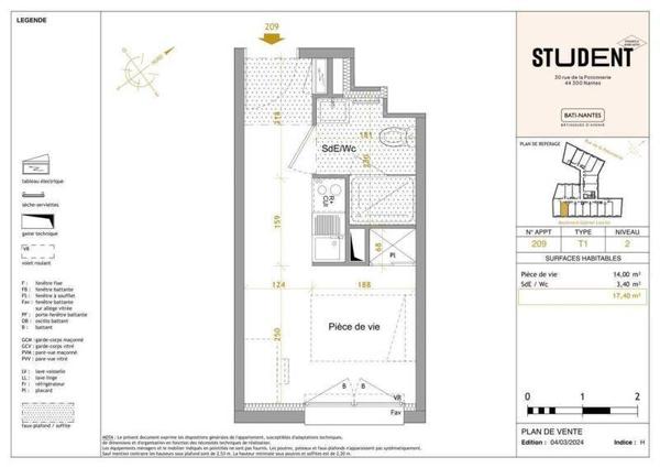 Appartement 1 pièce - 44300 Nantes -  Perverie