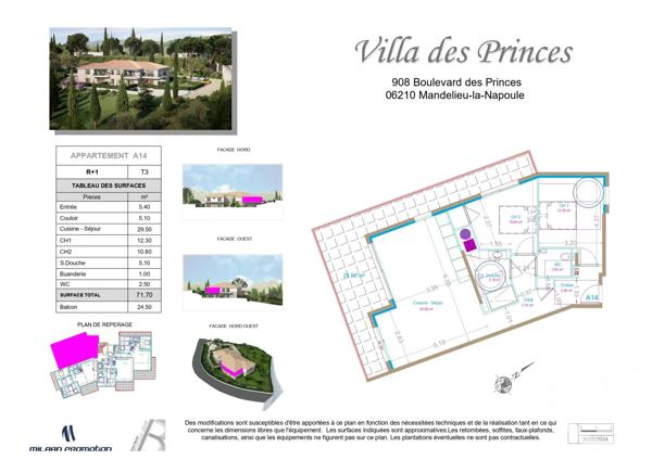 Appartement F3 à vendre  3 pièces - 71,70 m 2   MANDELIEU LA NAPOULE  - 06