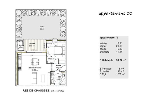 Appartement à vendre 2 pièces 50 m² Guéreins