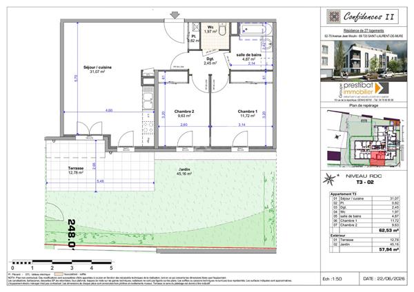 ST LAURENT DE MURE proche CENTRE Avenue Jean Moulin - Appartement 3 pièces NEUF rez-de-jardin - RT2012