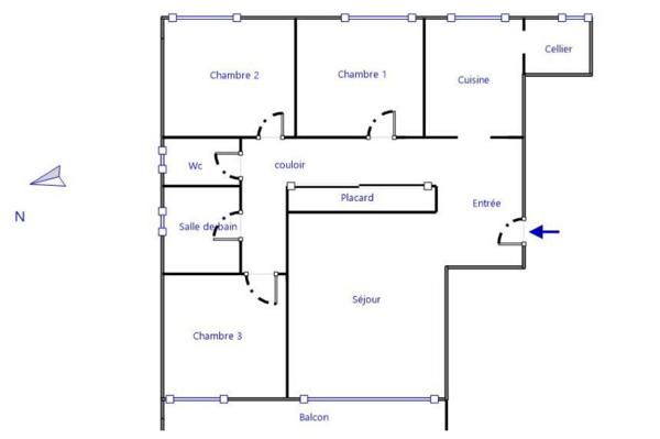 Appartement traversant Est Ouest, centre ville proche de toutes commodites