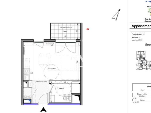 Location Studio 30.65 m² - 43 A/B/C RUE DU CLOS FOUR Clermont-ferrand 63100