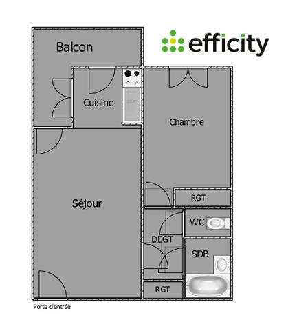 Appartement 2 pièces - 47 m² Exclusivité efficity