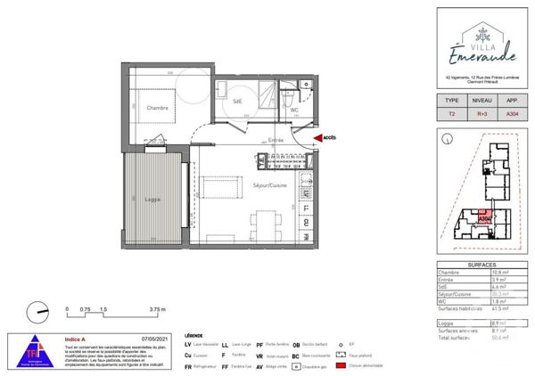 Appartement T2 à vendre  2 pièces - 41,50 m2 CLERMONT L HERAULT - 34