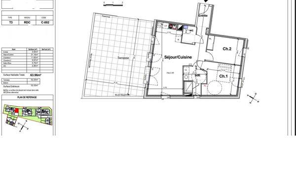 Appartement de type 3 de 63,96m² avec grande terrasse Quartier du Landreau à NANTES