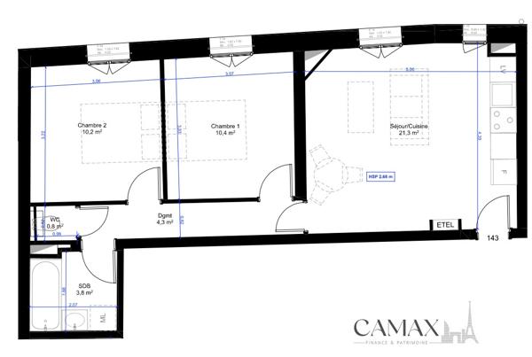 LEVALLOIS-PERRET – 3 PIÈCES 51 M² – IMMEUBLE ET APPARTEMENT ENTIÈREMENT RÉNOVÉS – 2 CHAMBRES – ASCENSEUR – CAV