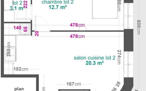 Appartement à vendre    2 pièces • 36,60 m2 Lyon 3