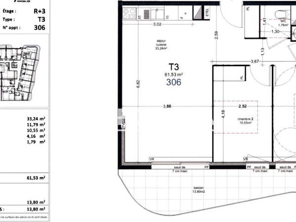 Location Appartement 3 pièces 61.53 m² - Agde 34300