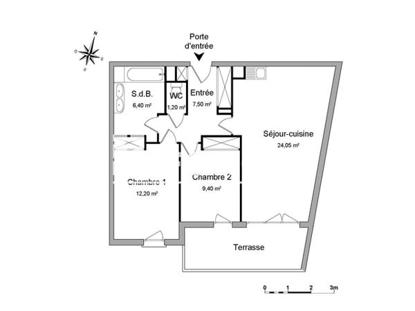 Location Appartement 3 pièces 60.75 m² - MADISON AVENUE BAT C APT 203 ETG 2 - 1134 AVENUE DE L'EUROPE Castelnau Le Lez 34170