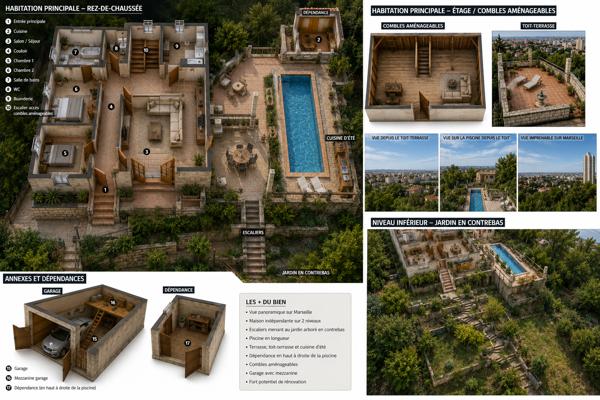 🏡 Maison individuelle entièrement à rénover avec piscine et vue panoramique sur Marseille – 13010