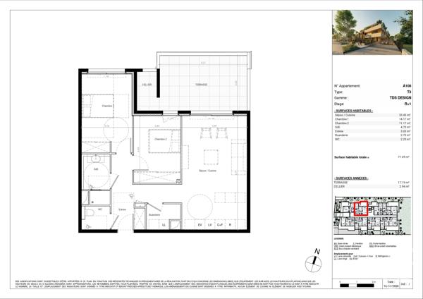 Appartement T3 à vendre  3 pièces - 71,53 m 2   BAILLARGUES  - 34