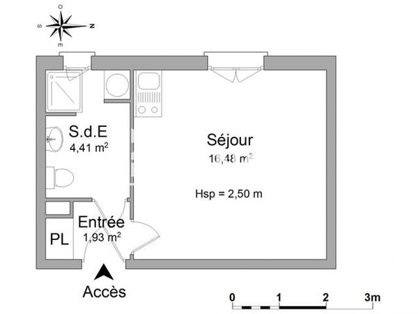 Location Studio 22.82 m² - 12-16 PLACETTE STE CATHERINE Amiens 80000