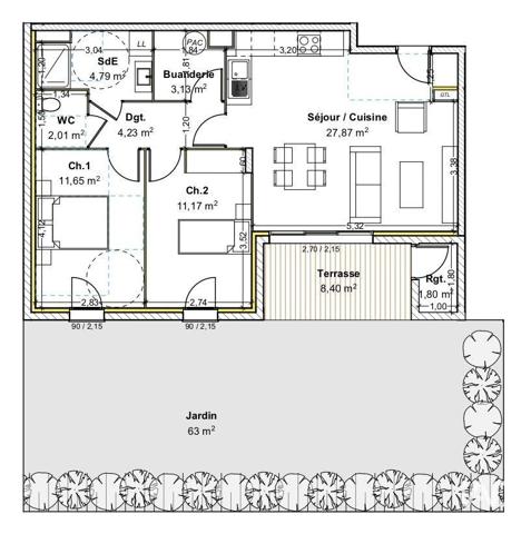 Appartement à vendre 3 pièces 64 m² Guéreins