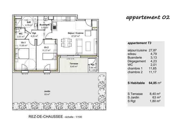 Appartement à vendre 3 pièces 64 m² Guéreins