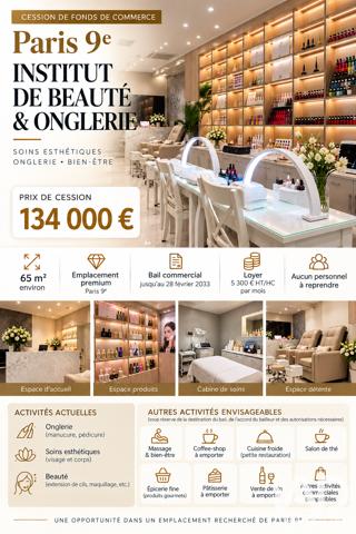 Esthétique, Coiffure​ à vendre 65 m² Paris 9