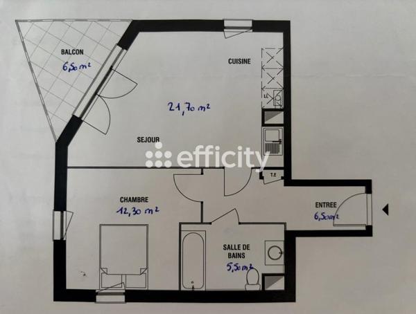 Appartement 2 pièces - 46 m² Exclusivité efficity