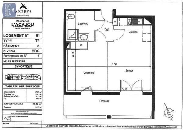 Vente appartement Sorgues (84700) 2 pièces 38.4m²
