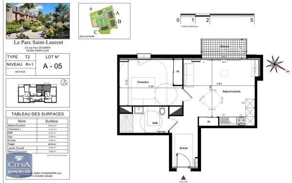 Appartement à louer 2 pièces 46.09m² Harfleur (76700)