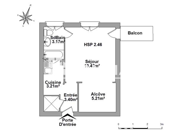 Location Studio 28.42 m² - 1 RUE RASPAIL Nice 06000