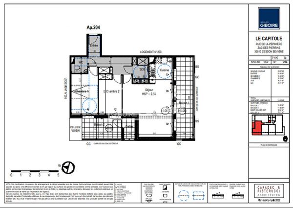 Appartement T3 à vendre CESSON SEVIGNE - 75 m² (réf : CAPITOLE-204)