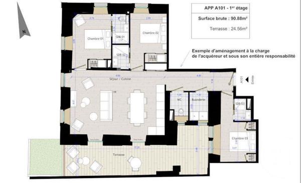 Appartement F4 à vendre  4 pièces - 90,88 m2 CHAMONIX MONT BLANC - 74