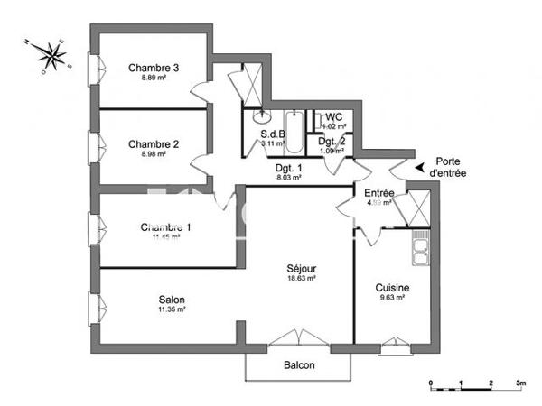 Location Appartement 5 pièces 87.1 m² - 82 RUE MONTESQUIEU Saint-etienne 42100