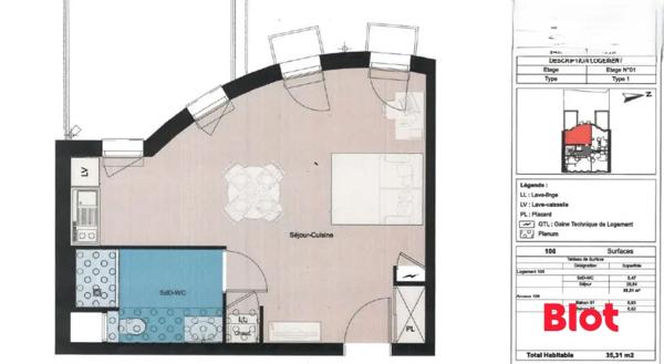 Appartement 1 pièce(s)