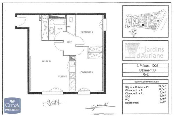 Appartement à louer 3 pièces 54.47m²