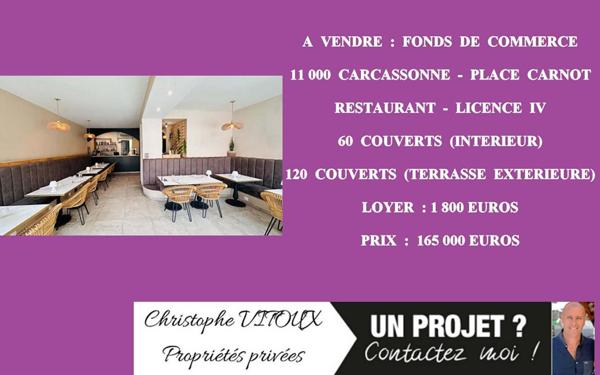 11000 CARCASSONNE - RESTAURANT BAR 180 COUVERTS, TERRASSE