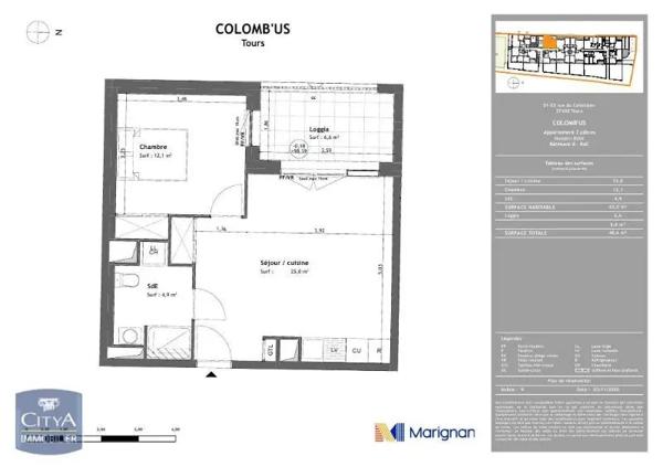 Appartement à louer 2 pièces 42m² Tours (37100)