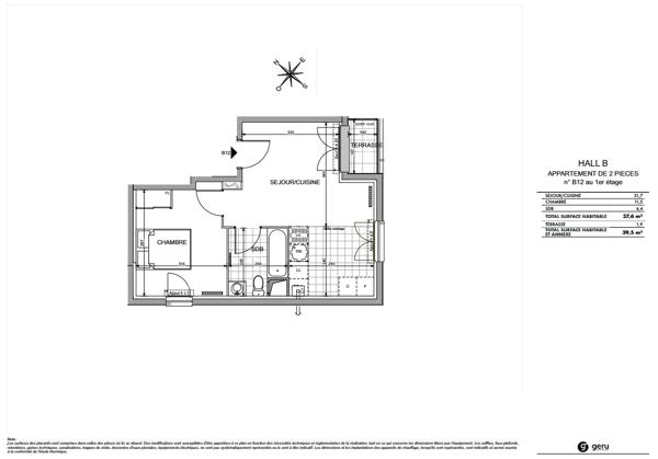 Appartement 2 pièces - 38 m²