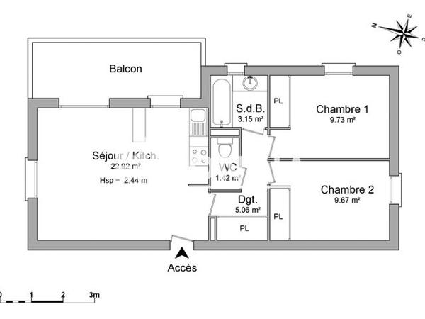 Location Appartement 3 pièces 51.95 m² - 21 AVENUE DES NATIONS Onet Le Chateau 12850
