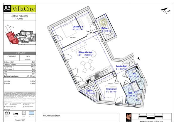 2 Pièces Febvotte - avec balcon - 41.68m2