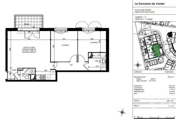 Appartement F3 à vendre  3 pièces - 64,61 m2 CREPY EN VALOIS - 60