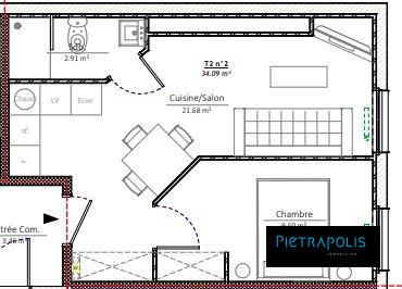 PLACE DES TERREAUX - PLATEAU 34m2 A RENOVER - 5 eme ETAGE - LUMINEUX