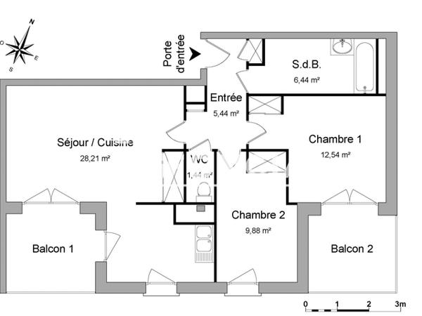 Location Appartement 3 pièces 63.95 m² - 95 RUE DU LANDREAU Nantes 44300