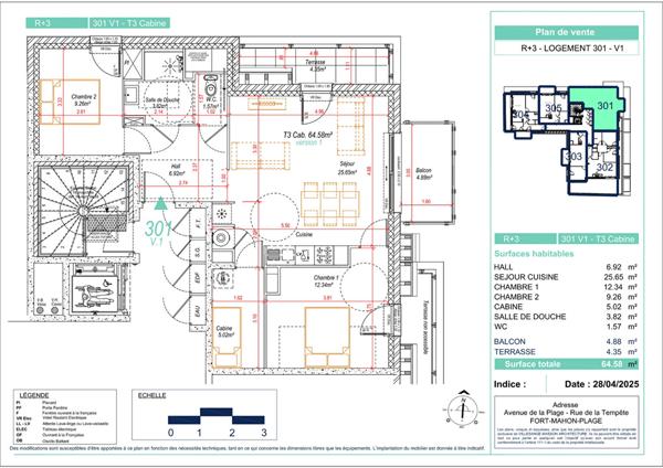 Appartement 2 chambres + cabine Fort Mahon Plage 64.58m²