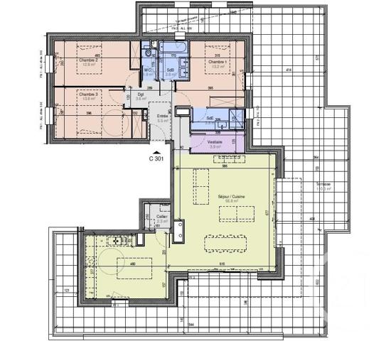 Appartement T4 à vendre  4 pièces - 121,30 m2 CHALLES LES EAUX - 73