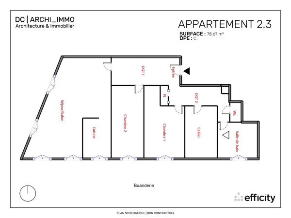 Appartement 3 pièces - 79 m² Exclusivité efficity