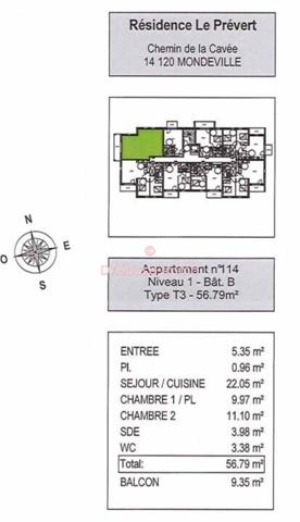 Appartement à vendre 3 pièces de 57 m²