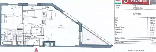 Appartement La Madeleine 3 pièce(s) 69 m2