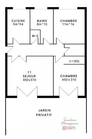 RDJ  3 pièces avec terrasse de 120m²