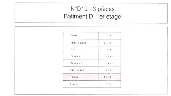 APPARTEMENT T3 59.30M² + LOGGIA 7.70 M²