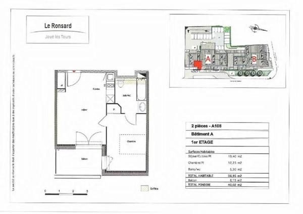 Appartement à louer 2 pièces 36.95m² Joué-lès-Tours (37300)