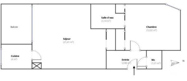 Appartement F2 à vendre  2 pièces - 44,66 m 2   MONTROUGE  - 92