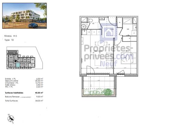Appartement T2 avec Terrasses exposée Sud. Dernier Étage