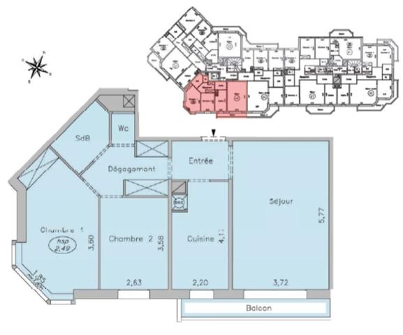 Appt T3 à vendre en nue propriété ISSY LES MOULINEAUX 92, surface hab. 66.70 m2 + balcon + cave + park.