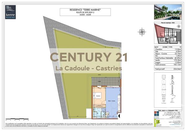 Appartement T2 à vendre  2 pièces - 40,89 m2 AGDE - 34
