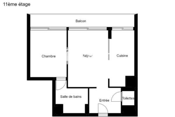 48m² 2 Pièces avec grand Balcon au Calme sans vis à vis