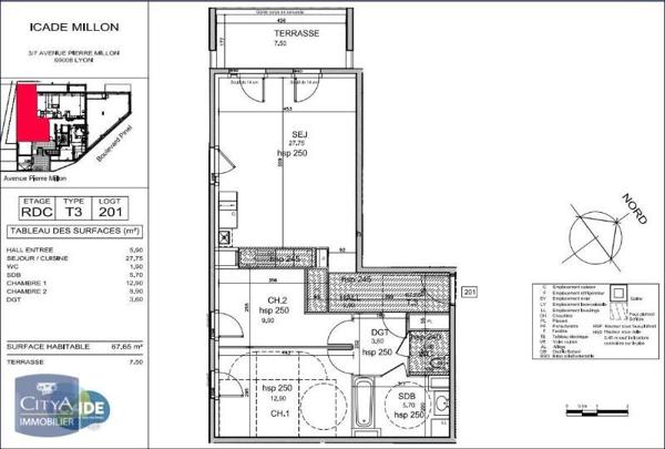 Appartement à louer 3 pièces 67.7m²